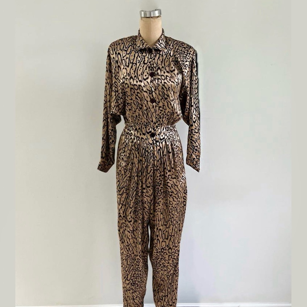 Vintage 1980s Silk Leopard Jumpsuit by Frances Henaghan for L Magin